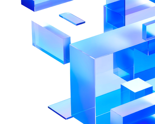 Blue translucent geometric glass blocks